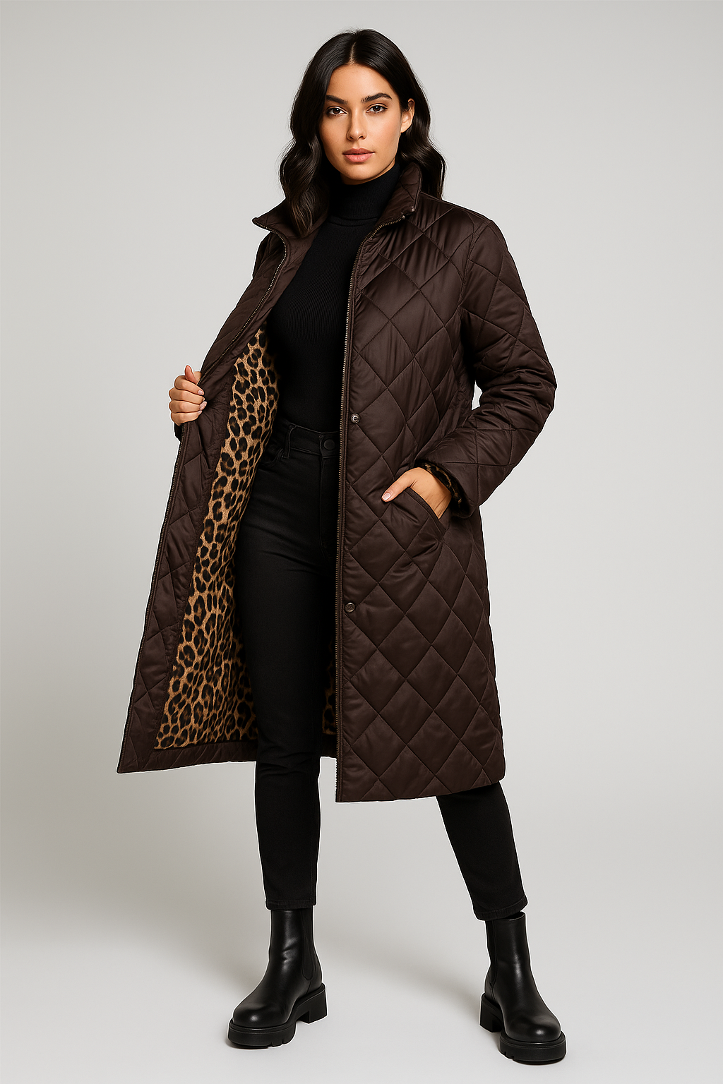 LUPARD–Abrigo acolchado reversible con forro de leopardo