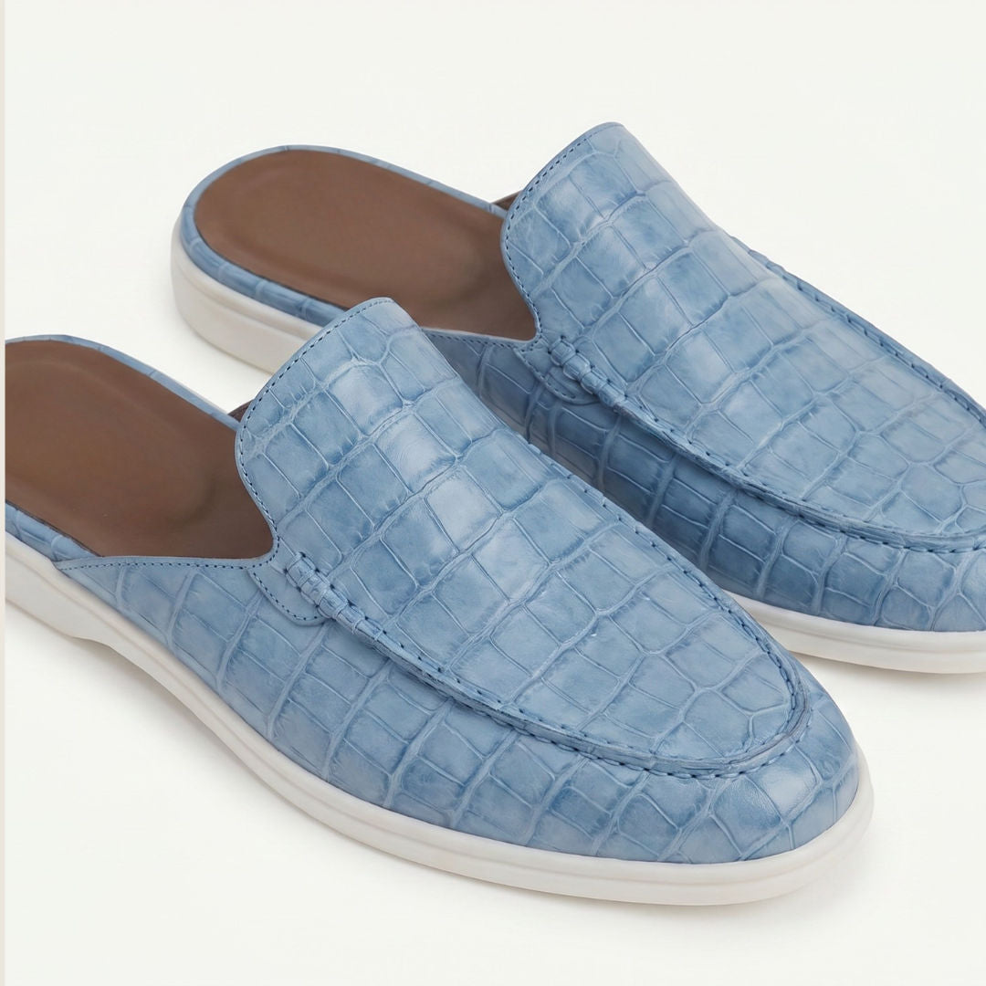 The Aurea Positano Mules de Piel con Relieve de Cocodrilo