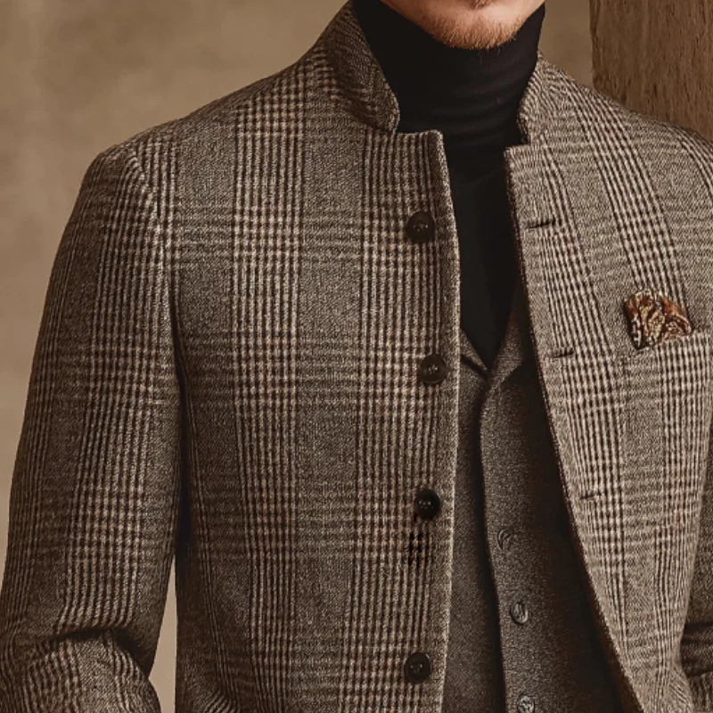 RICHMOND™ ┃ Chaqueta retro informal de tweed a cuadros con cuello alto