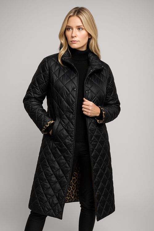 LUPARD–Abrigo acolchado reversible con forro de leopardo