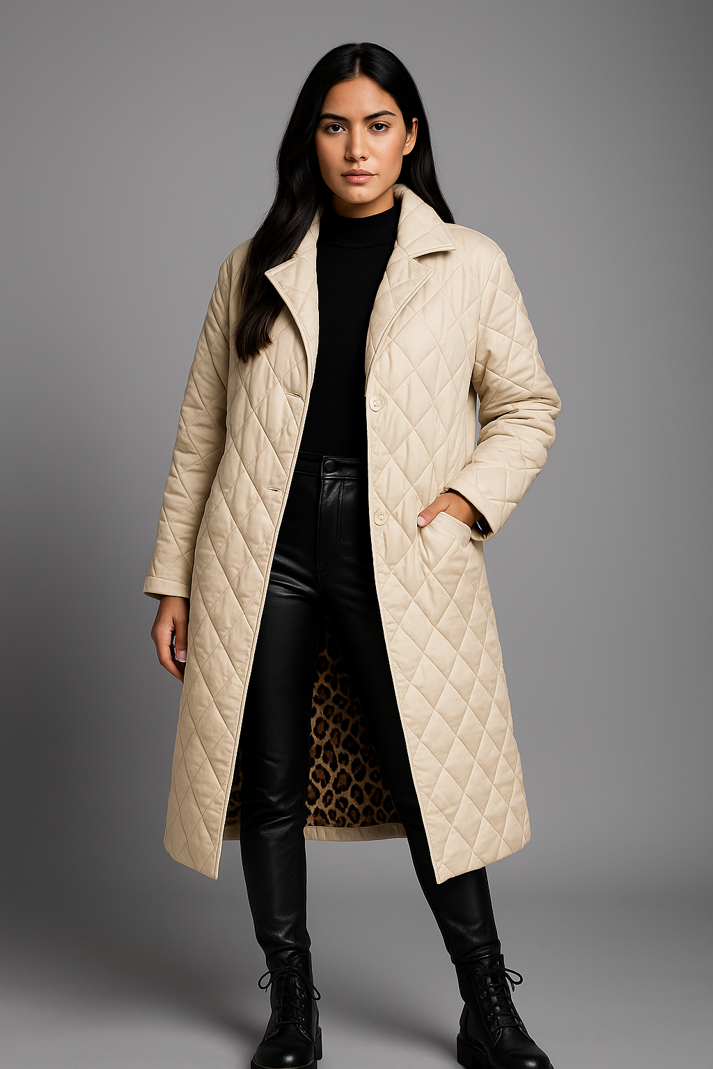 LUPARD–Abrigo acolchado reversible con forro de leopardo