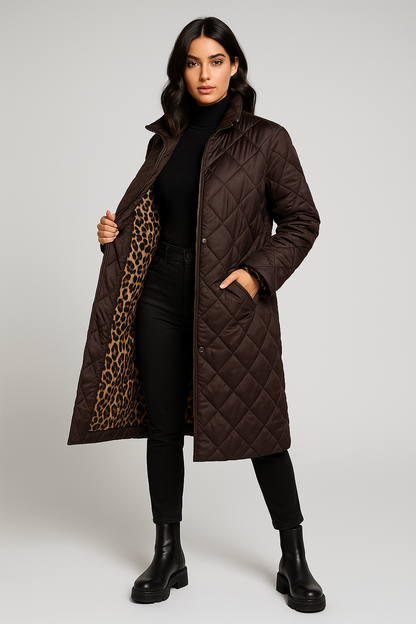 LUPARD–Abrigo acolchado reversible con forro de leopardo