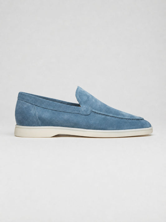 AMALFI Talisman Yacht Loafers in Sapphire Blue Suede Leather