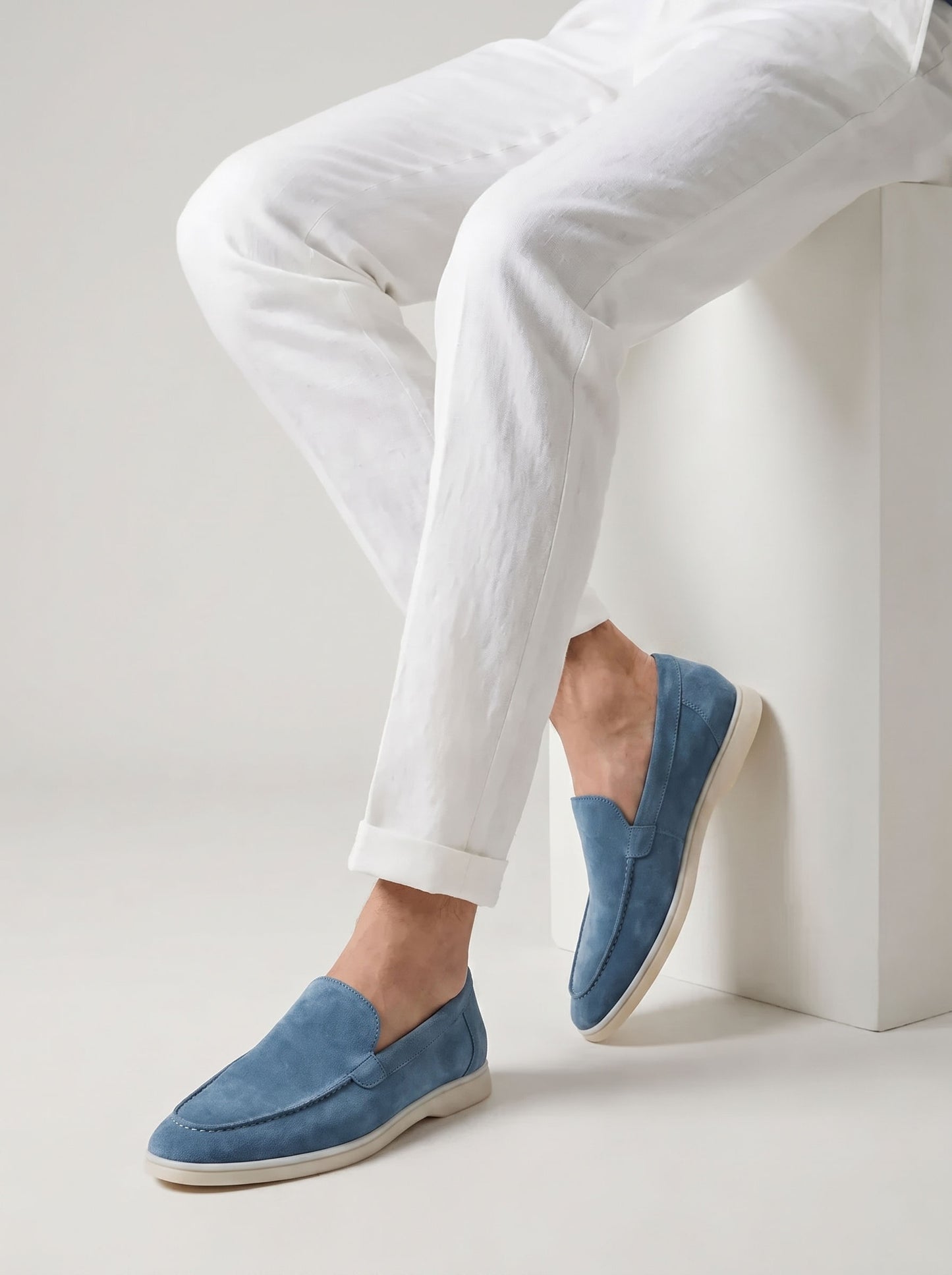 AMALFI Talisman Yacht Loafers in Sapphire Blue Suede Leather