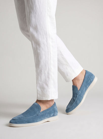 AMALFI Talisman Yacht Loafers in Sapphire Blue Suede Leather