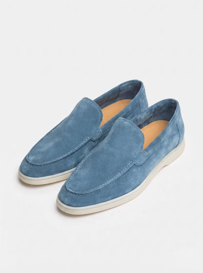 AMALFI Talisman Yacht Loafers in Sapphire Blue Suede Leather