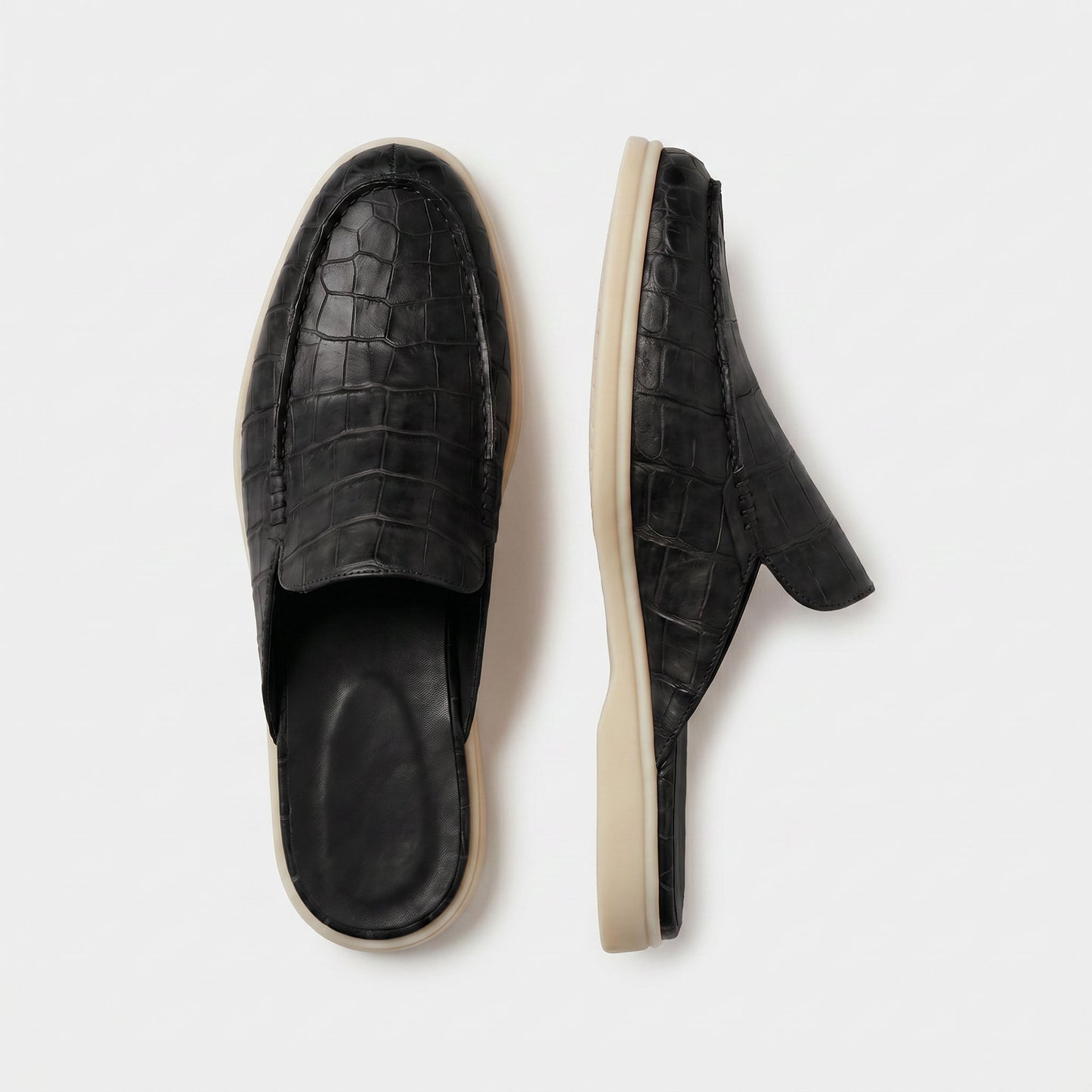 The Aurea Positano Mules de Piel con Grabado de Cocodrilo