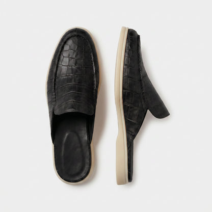 The Aurea Positano Mules de Piel con Grabado de Cocodrilo