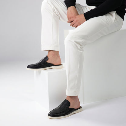 The Aurea Positano Mules de Piel con Grabado de Cocodrilo