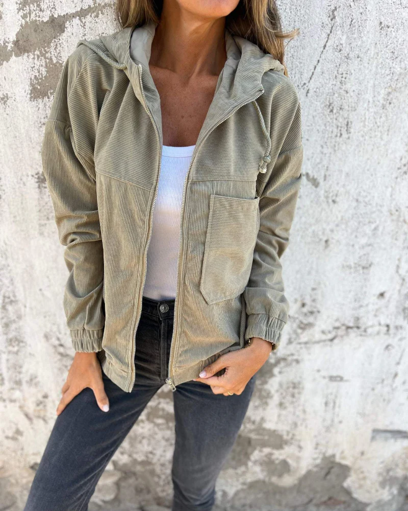 ELARA™ ┃ Sudadera con capucha y cremallera de pana