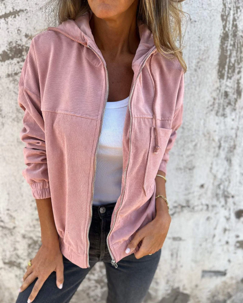 ELARA™ ┃ Sudadera con capucha y cremallera de pana