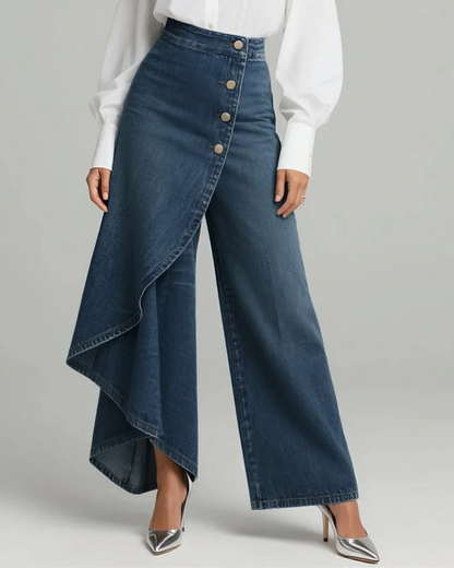 LORENZA™ | Pantalón Palazzo Denim Asimétrico
