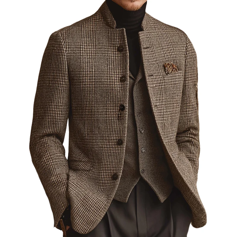 RICHMOND™ ┃ Chaqueta retro informal de tweed a cuadros con cuello alto
