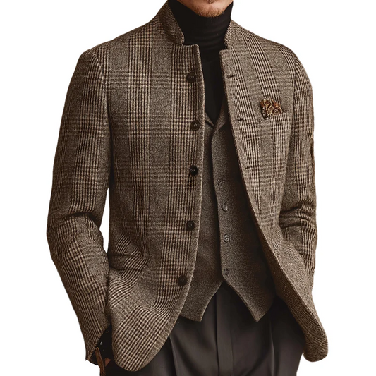 RICHMOND™ ┃ Chaqueta retro informal de tweed a cuadros con cuello alto