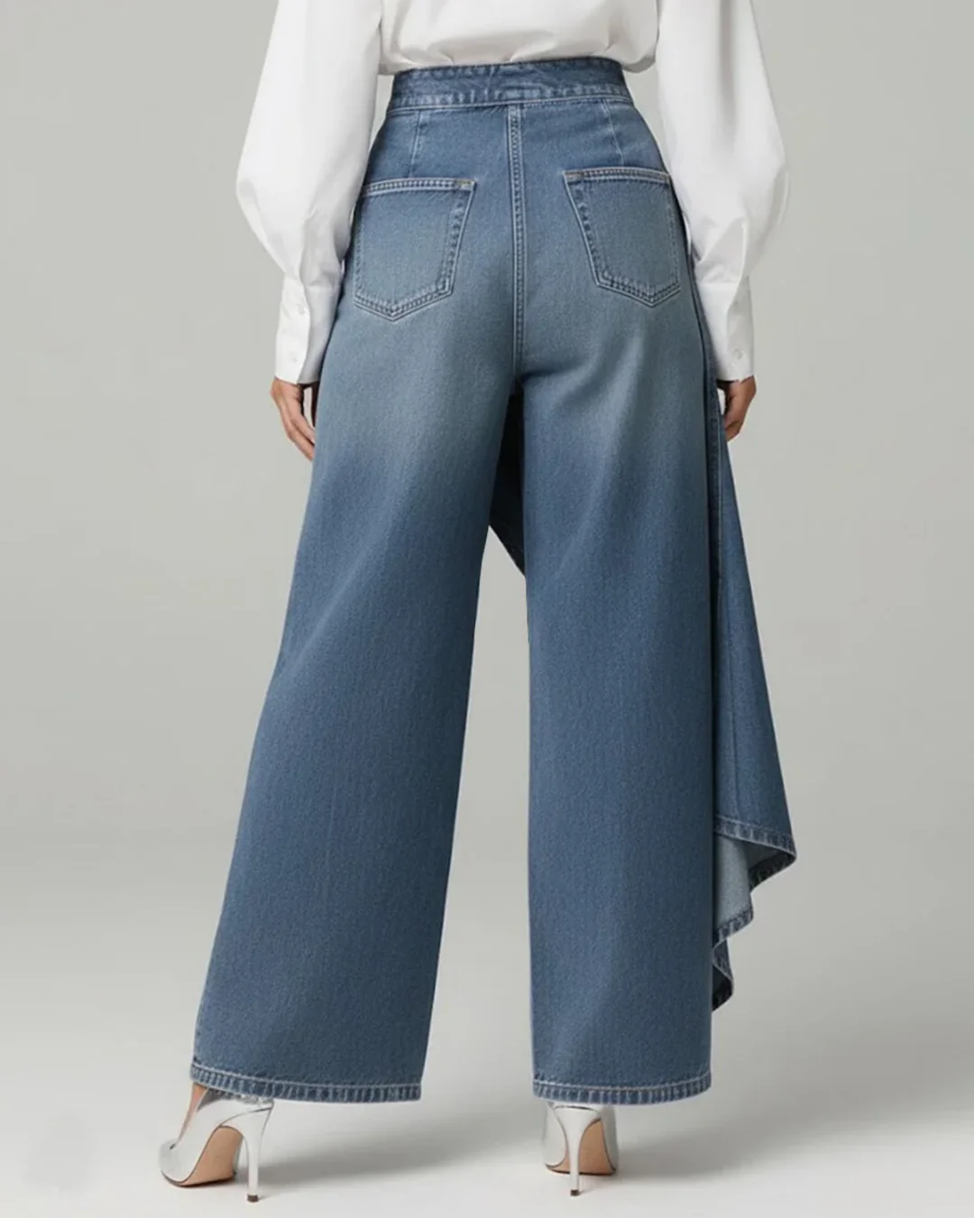 LORENZA™ | Pantalón Palazzo Denim Asimétrico