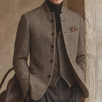 RICHMOND™ ┃ Chaqueta retro informal de tweed a cuadros con cuello alto