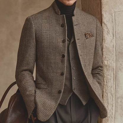 RICHMOND™ ┃ Chaqueta retro informal de tweed a cuadros con cuello alto