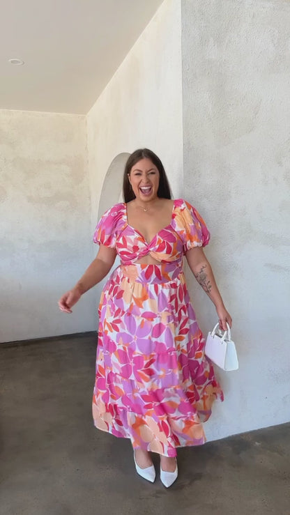 ISOLENA™ | Vestido Maxi Estampado Floral Cut Out