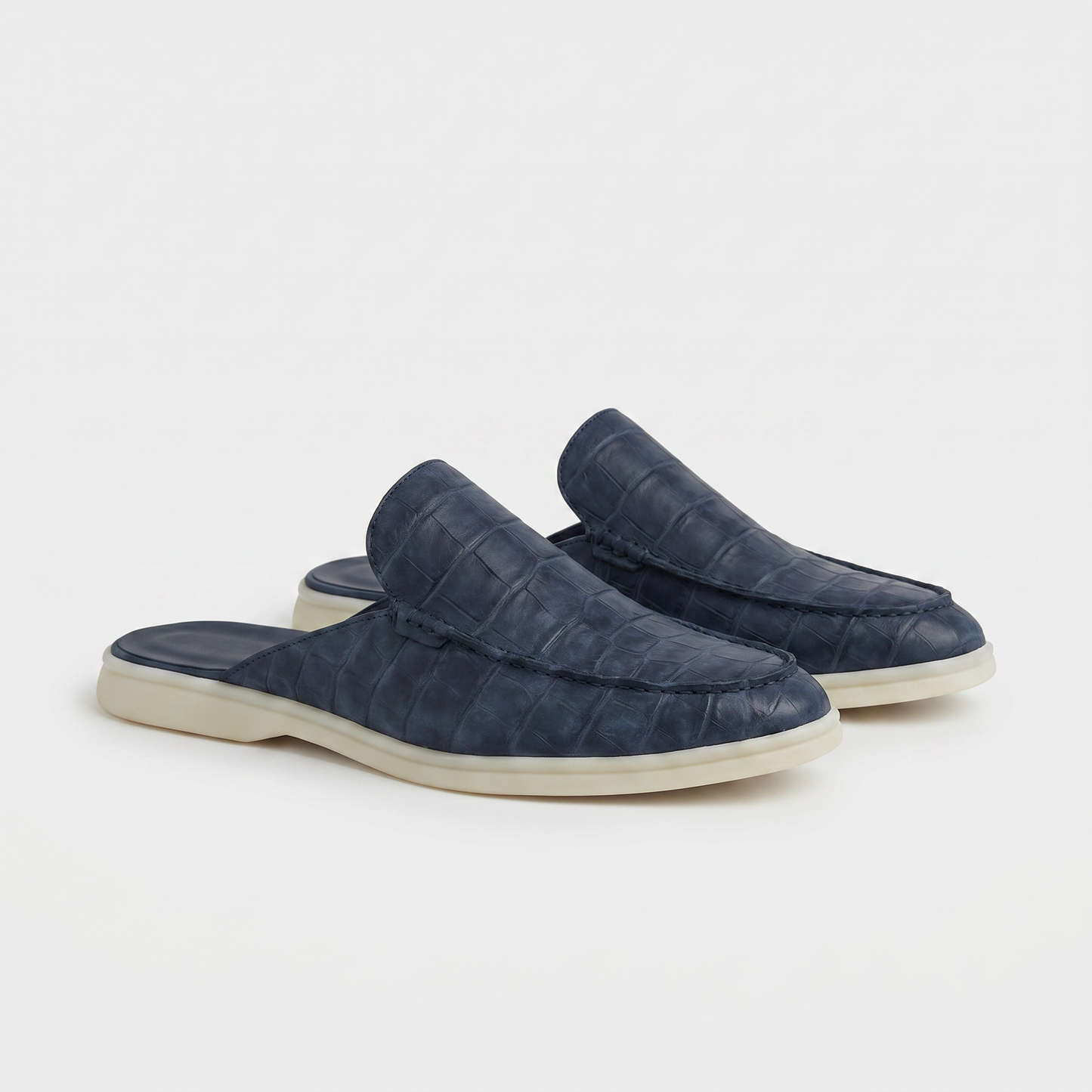 Mules The Aurea Positano, Piel con Efecto Cocodrilo Azul Marino